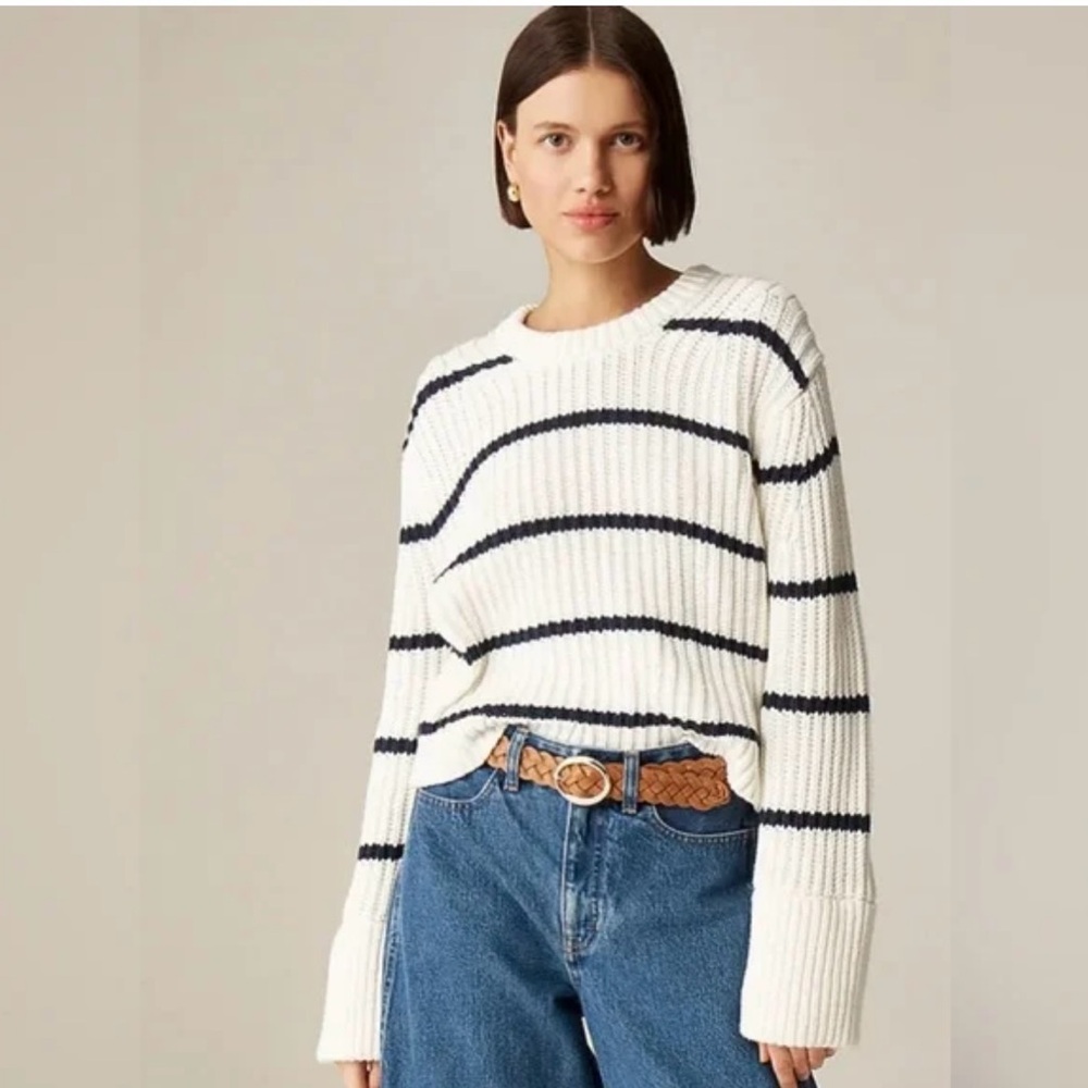 J.Crew Heritage cotton fisherman crewneck sweater in stripe NWT